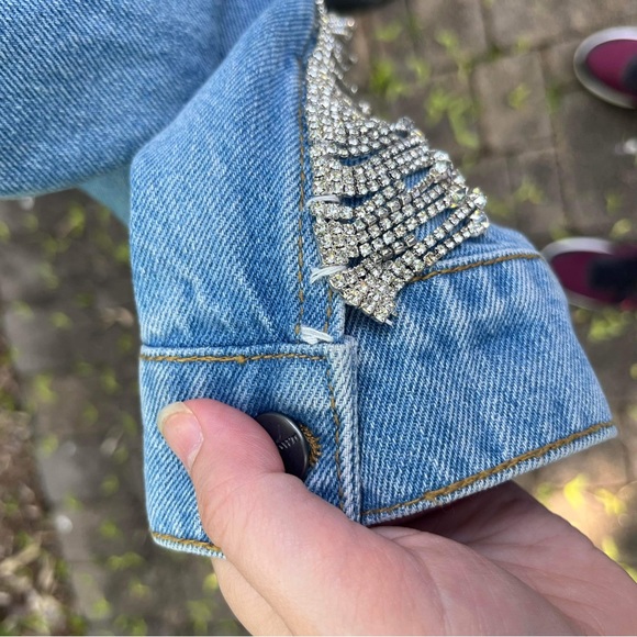 NWOT Revolve Superdown Rhinestone Fringe Denim Jacket - Picture 10 of 10